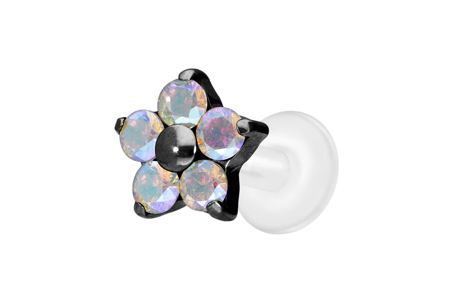 PTFE Labret Piercing mit Innengewinde + Titan-Aufsatz KRISTALLBLUME
